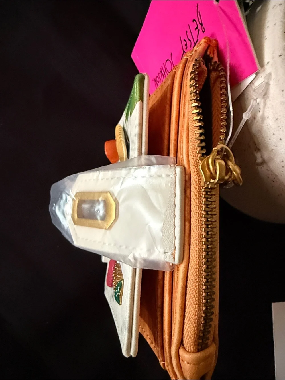 Embellished White and Orange Women's Wallet with Gold Accents